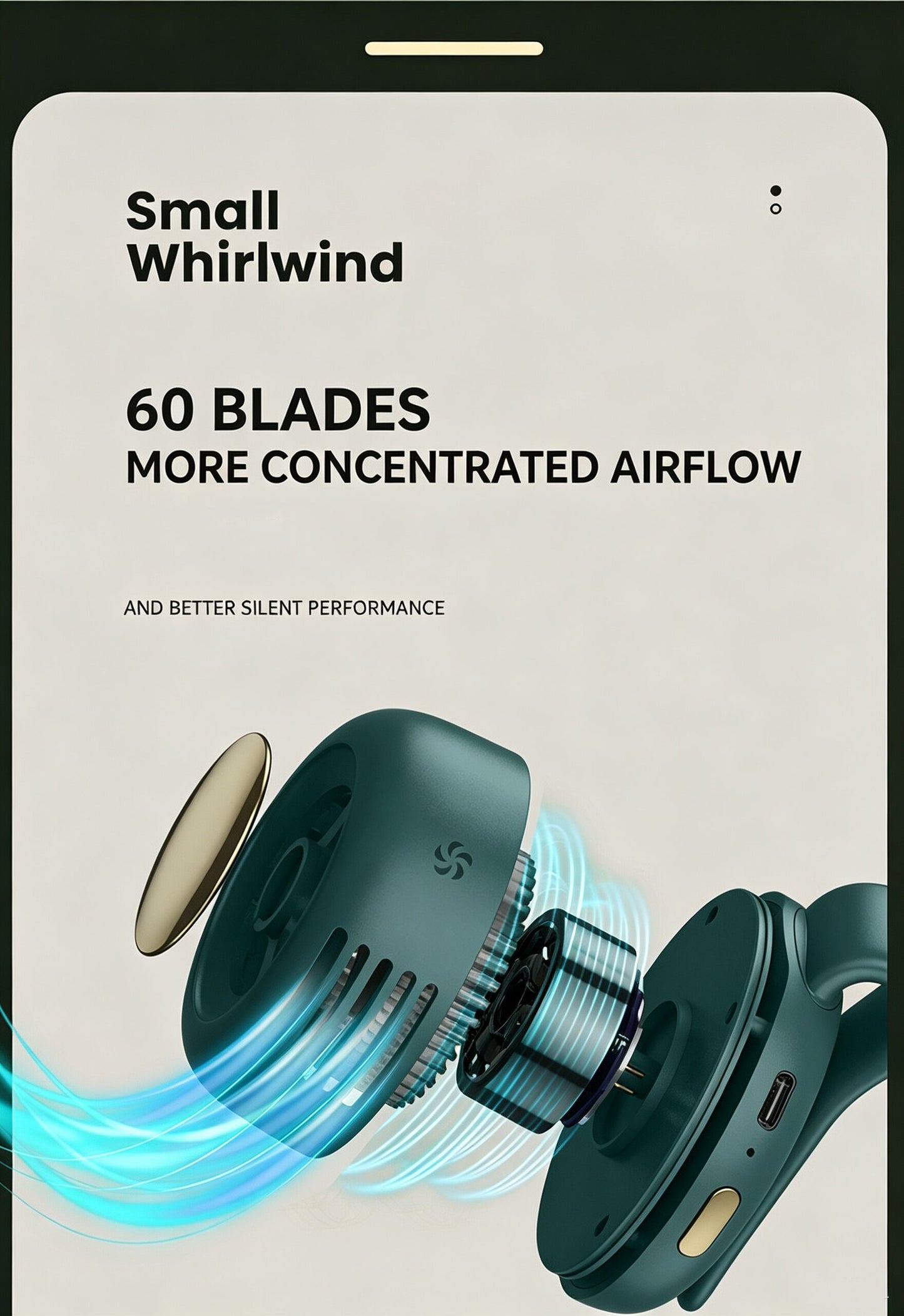 ‌Mini Cyclone-160g Bladeless Clip Fan, der überall hin mitkommt. 3 Geschwindigkeiten. 900 mAh. Silikonclip. Überall befestigbar. Freihändige Kühlung.