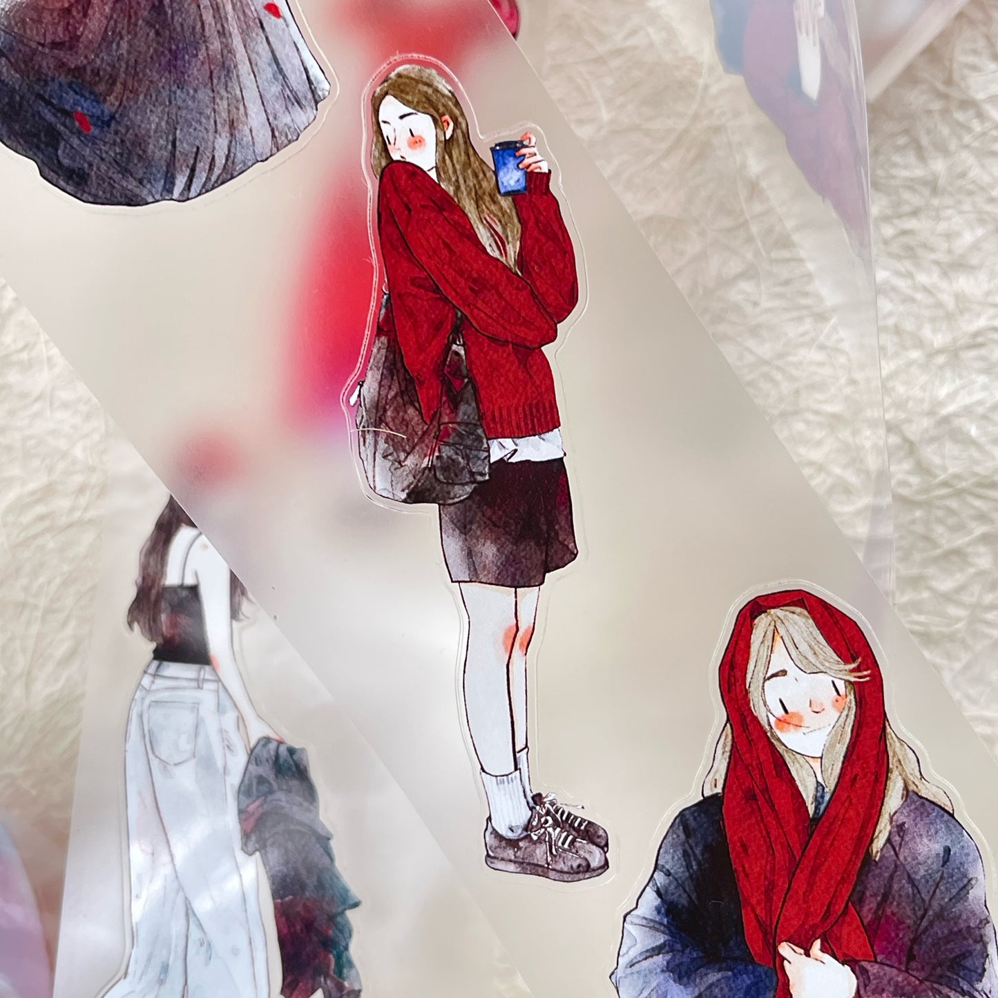 DingDing Vol12【42#A Little Red】Original Design Pre-Cut Washi/PET Tape Stickers,for Scrapbook Supplies,Journaling,Junk Journal,Bullet Journal,Planner Stickers