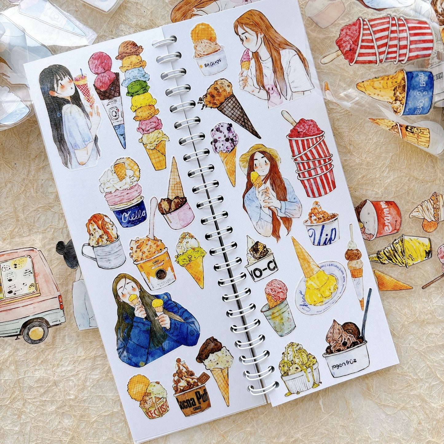 Seahorse Forest Vol11【A65#Icecream】Vintage Delicious Sweets Original Design Pre-Cut Washi/PET Tape Stickers,for Scrapbook Supplies,Junk Journal Supplies