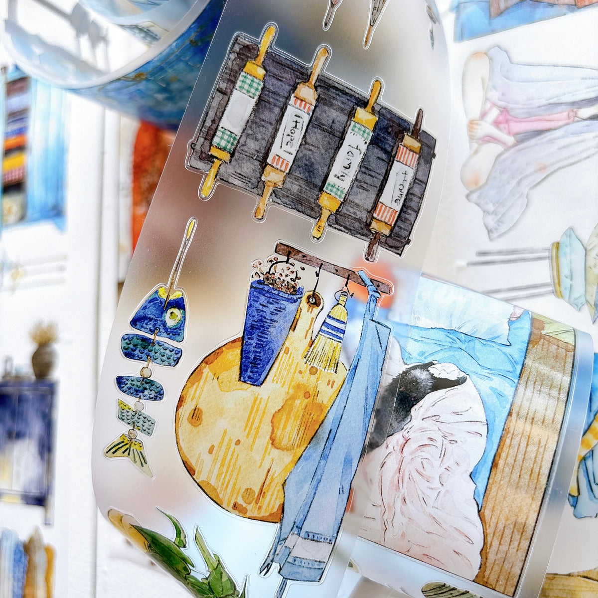 DingDing Vol.17【66#There is a Nest】Original Character Design Vintage Casualness Girl Washi/PET Tape Stickers, for Scrapbook Supplies,Scrapbook Tape Stickers,Junk Journal Supplies