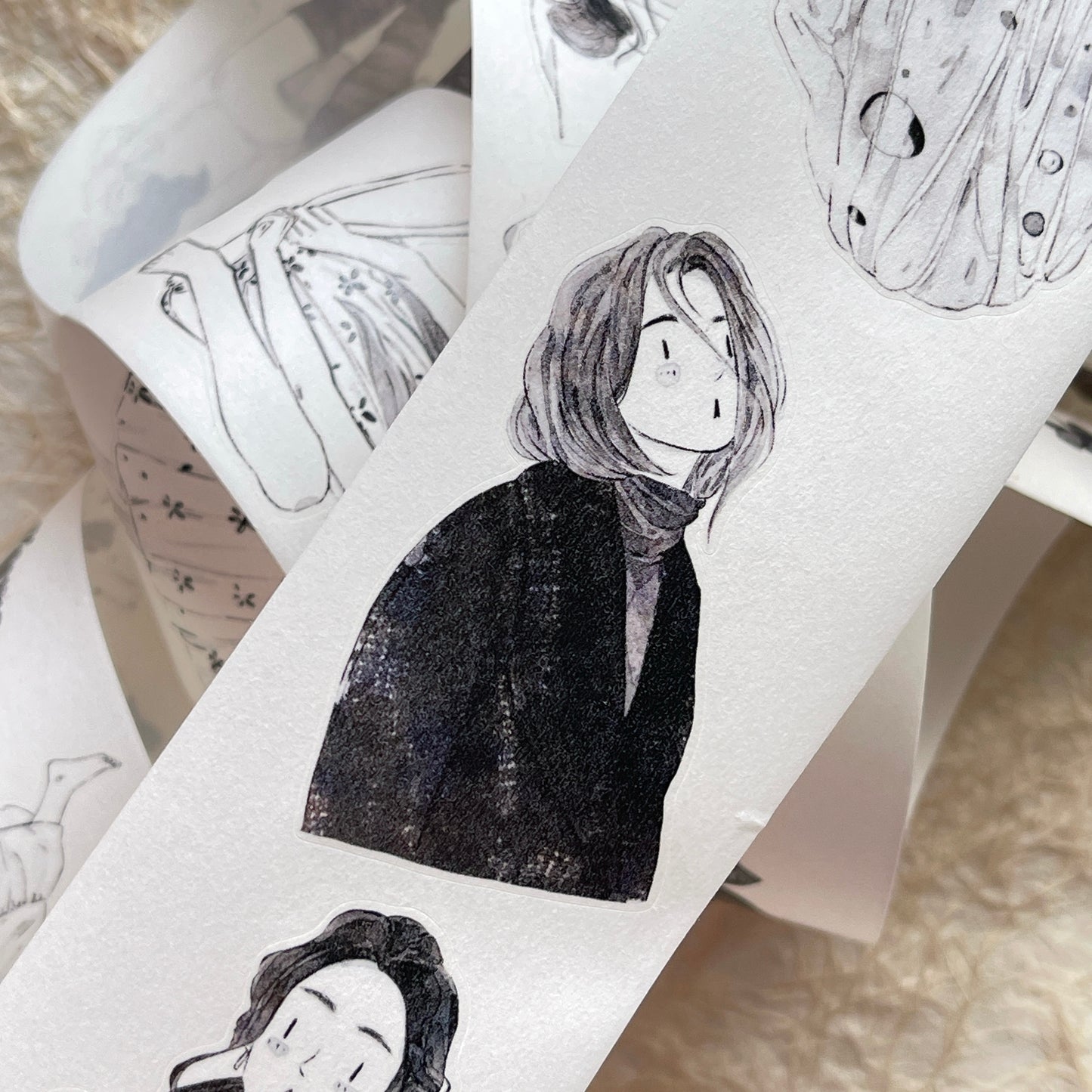 DingDing Vol13【48#A Little Black】Original Design Kiss-Cut Washi PET Tape Stickers,for Scrapbook Supplies,Journaling,Junk Journal,Bullet Journal,Planner Stickers