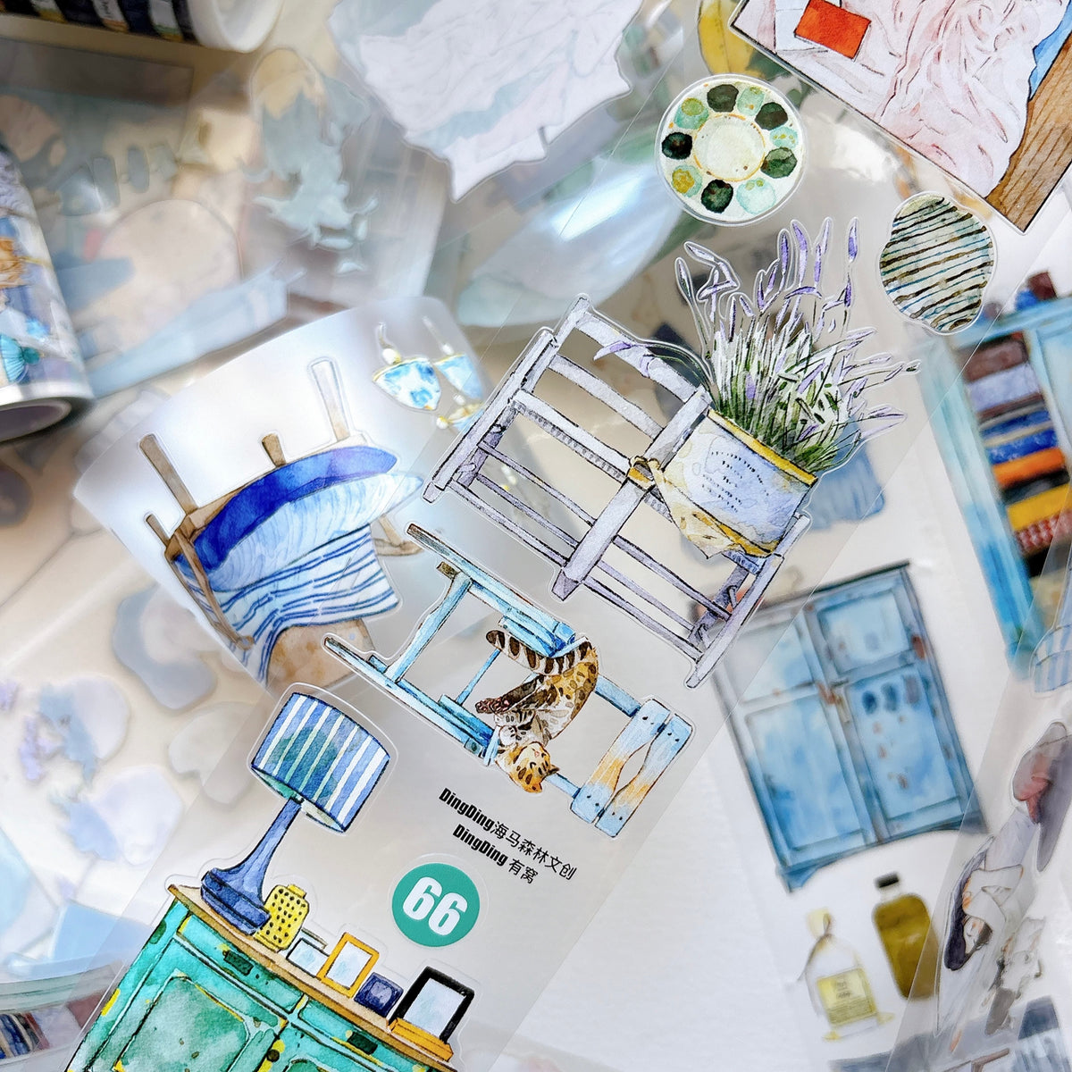 DingDing Vol.17【66#There is a Nest】Original Character Design Vintage Casualness Girl Washi/PET Tape Stickers, for Scrapbook Supplies,Scrapbook Tape Stickers,Junk Journal Supplies