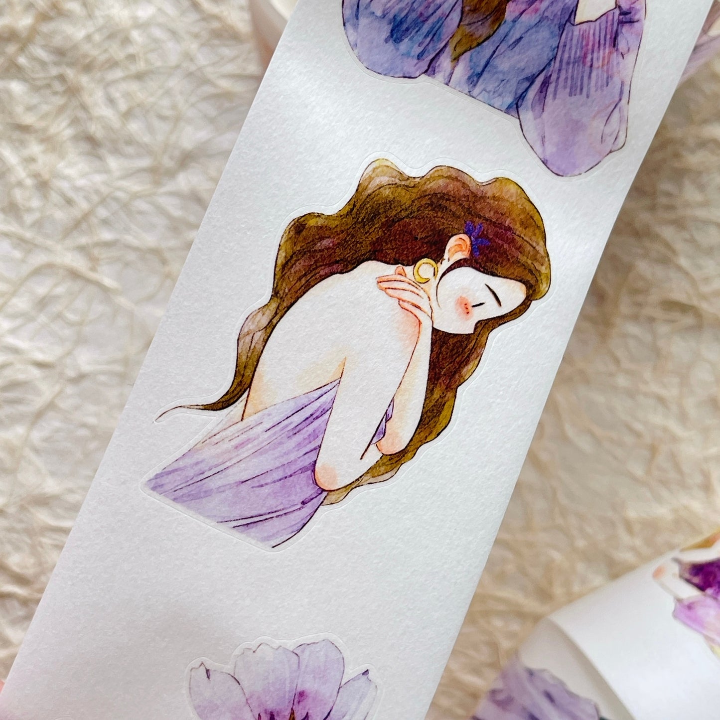 DingDing Vol13【47#A Little Purple】Original Design Kiss-Cut Washi PET Tape Stickers,for Scrapbook Supplies,Journaling,Junk Journal,Bullet Journal,Planner Stickers