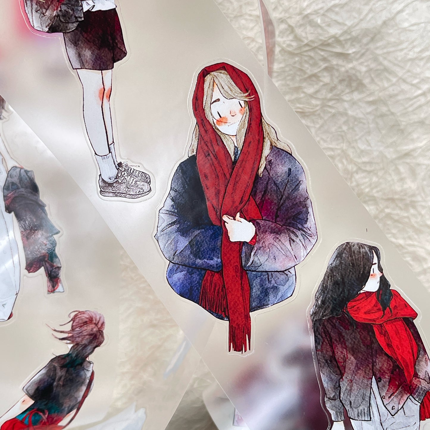 DingDing Vol12【42#A Little Red】Original Design Pre-Cut Washi/PET Tape Stickers,for Scrapbook Supplies,Journaling,Junk Journal,Bullet Journal,Planner Stickers