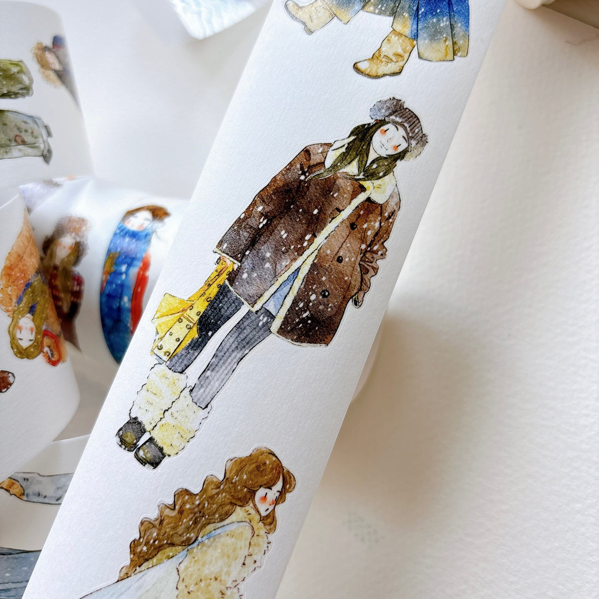 DingDing Vol.17【64#It’s Snowing】Pre-Cut Original Design Vintage Character Washi/PET Tape Stickers, for Scrapbook Supplies,Scrapbook Tape Stickers,Junk Journal Supplies, Journaling Stickers,Bullet Journals