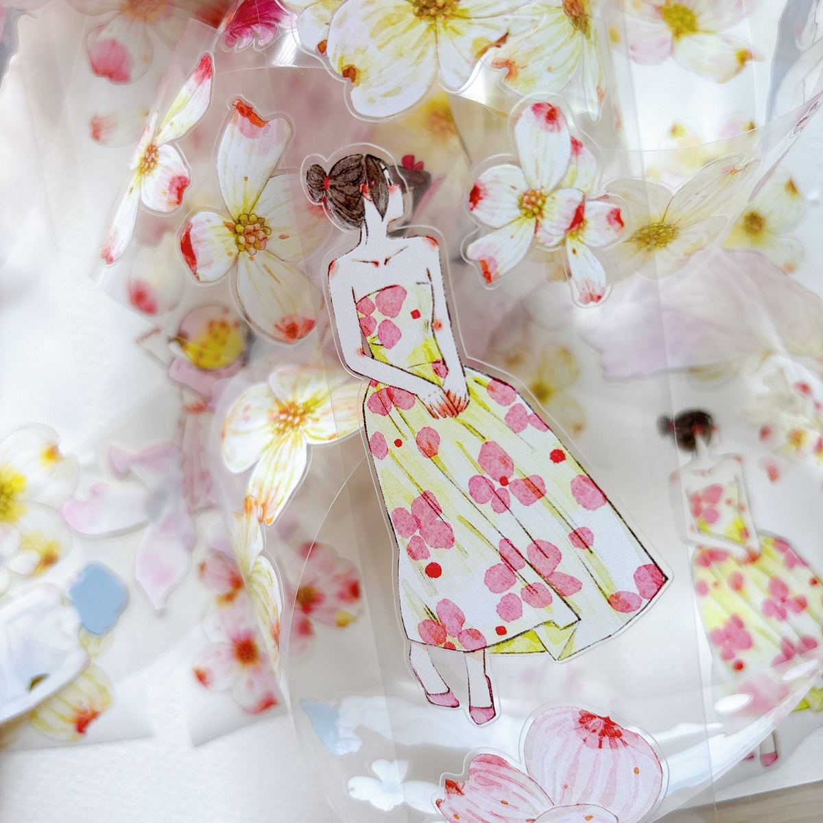 DingDing Vol.17【67#Cornelian Cherry】Original Character Design Vintage Casualness Girl Washi/PET Tape Stickers, for Scrapbook Supplies,Scrapbook Tape Stickers,Junk Journal Supplies