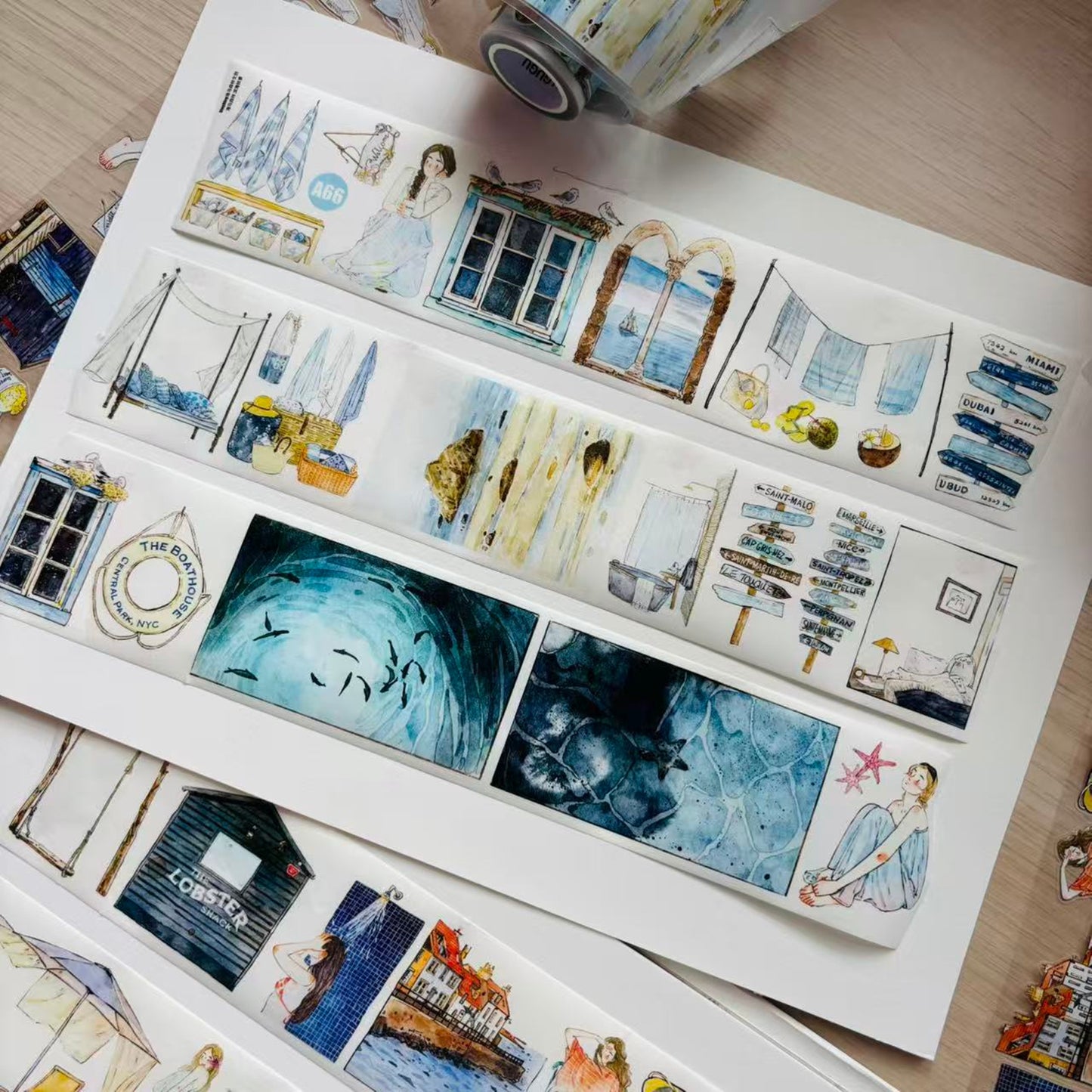 Seahorse Forest Vol11【A66#Anecdotes from Coast】Vintage Scene Original Design Pre-Cut Washi/PET Tape Stickers,for Scrapbook Supplies,Junk Journal Supplies