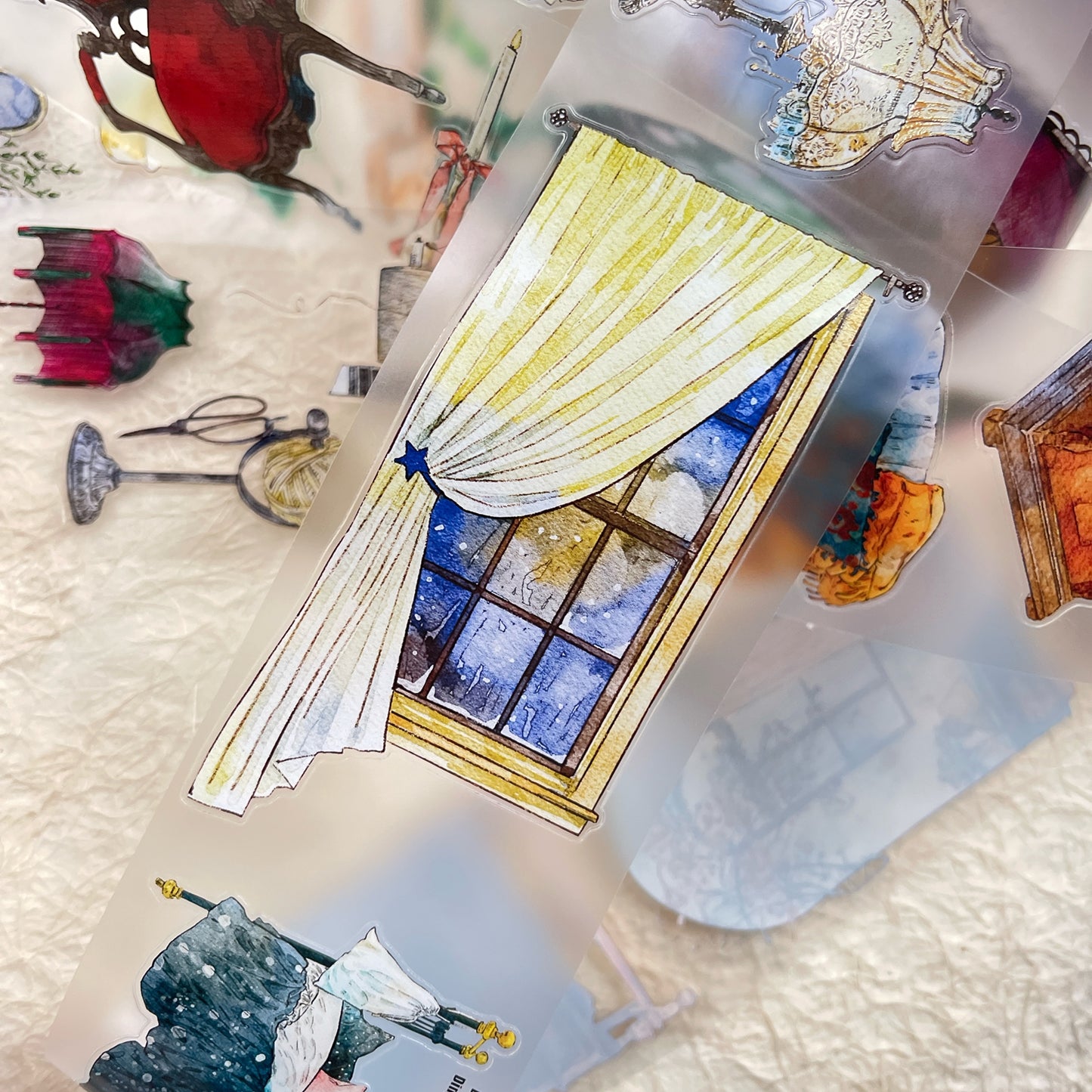 DingDing Vol12【45#Time Imprint】Original Design Pre-Cut Washi/PET Tape Stickers,for Scrapbook Supplies,Journaling,Junk Journal,Bullet Journal,Planner Stickers