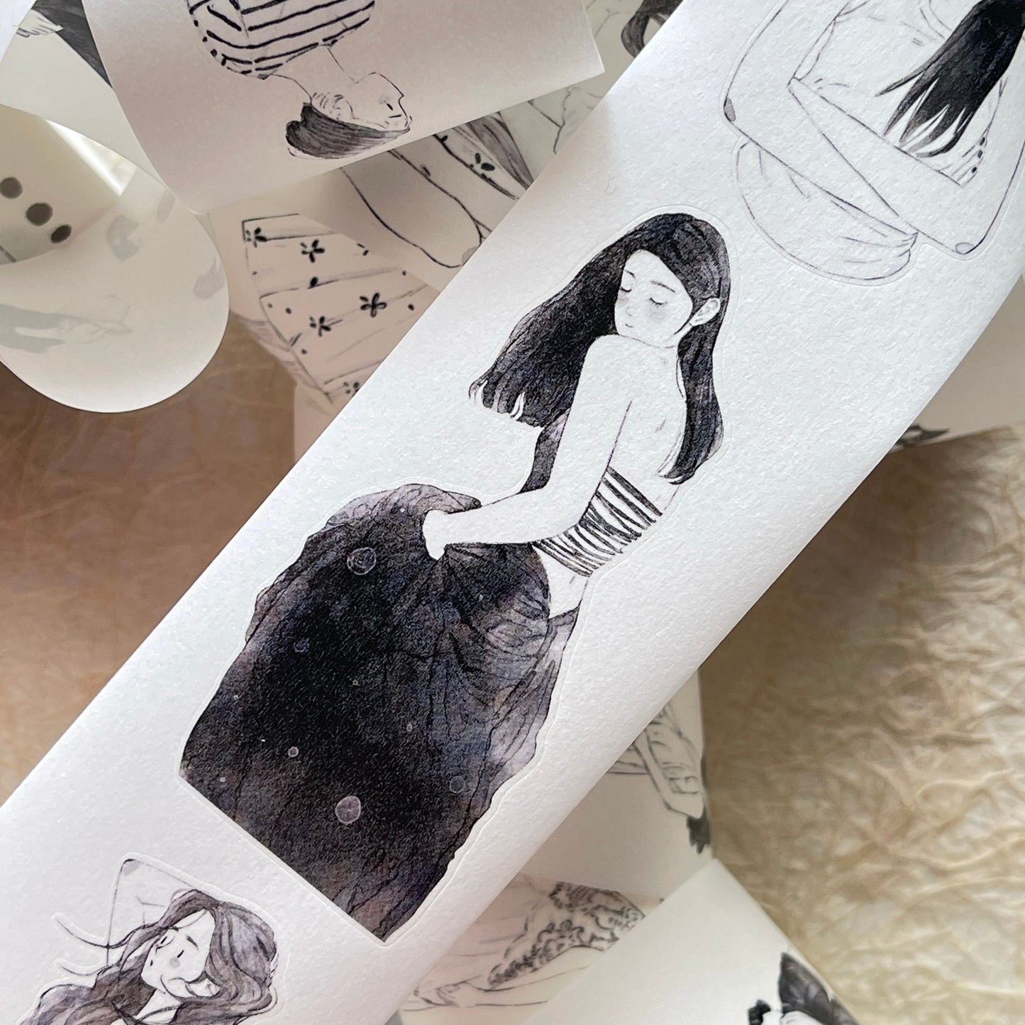 DingDing Vol13【48#A Little Black】Original Design Kiss-Cut Washi PET Tape Stickers,for Scrapbook Supplies,Journaling,Junk Journal,Bullet Journal,Planner Stickers