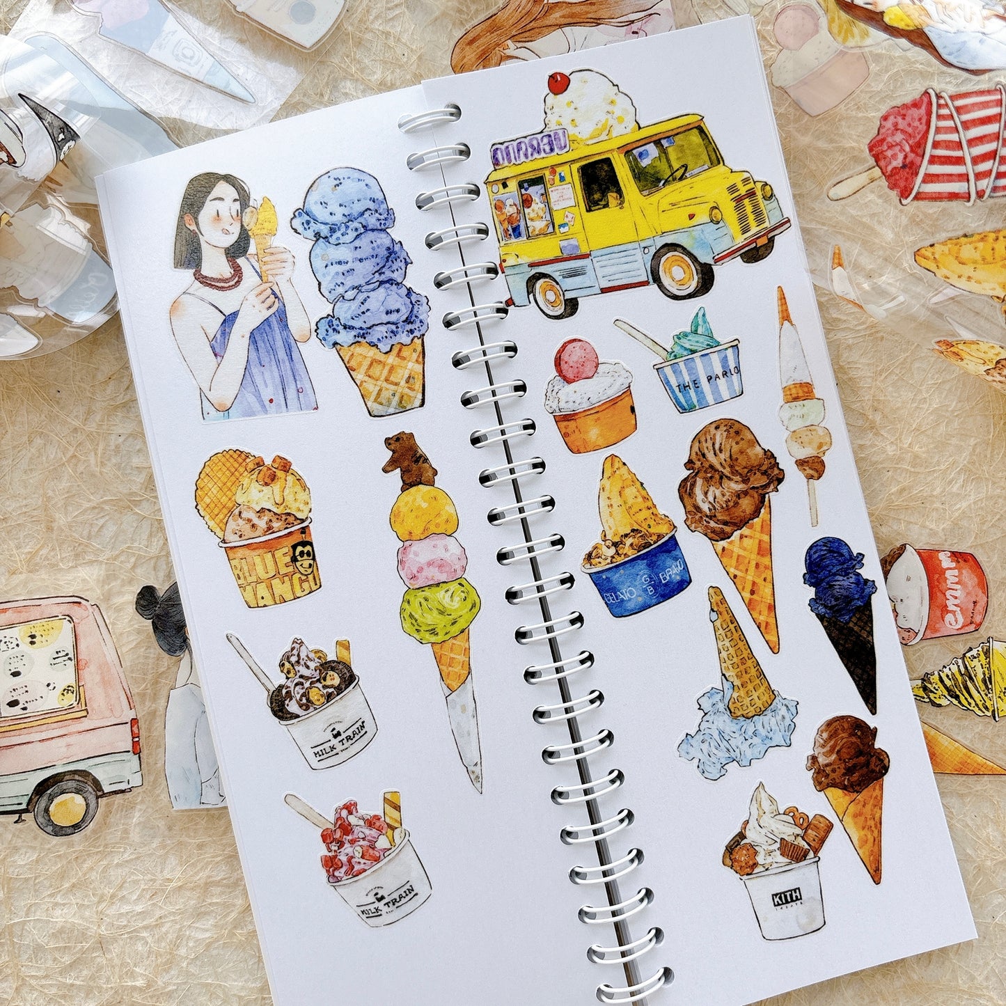 Seahorse Forest Vol11【A65#Icecream】Vintage Delicious Sweets Original Design Pre-Cut Washi/PET Tape Stickers,for Scrapbook Supplies,Junk Journal Supplies