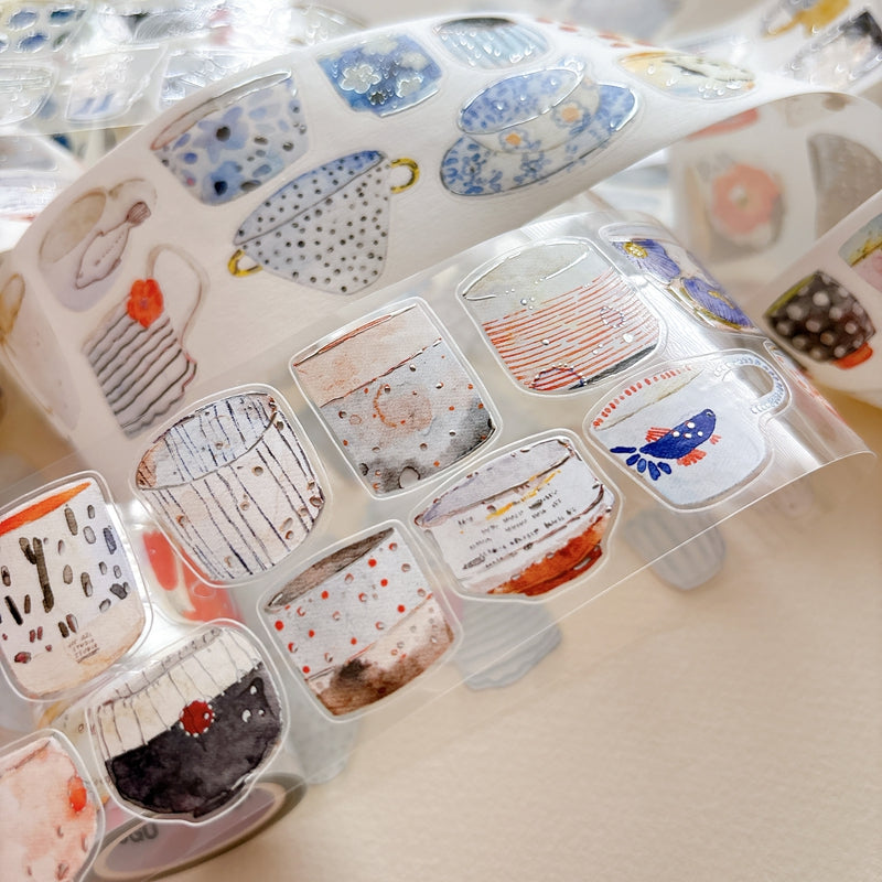Seahorse Forest Vol.12【A67#Cup】Vintage Original Design Pre-Cut Silver Foil Washi/PET Tape Stickers,for Scrapbook Supplies,Junk Journal Supplies