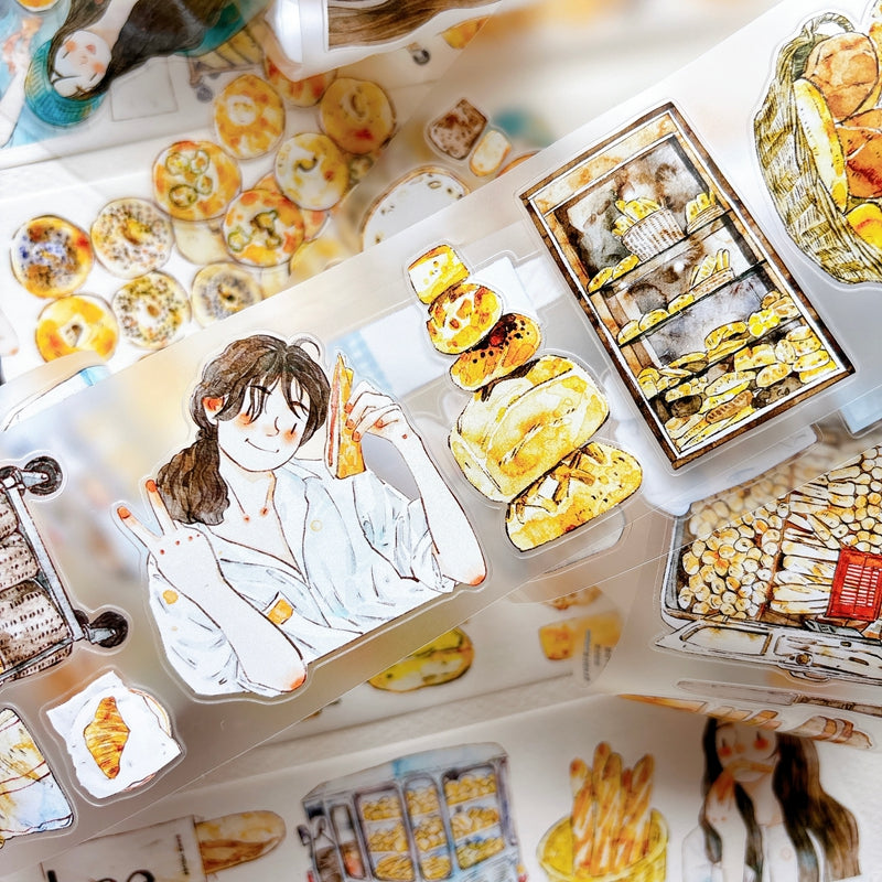 Seahorse Forest Vol.12【A69#Bread Woman】Vintage Delicious Sweets Bread Original Design Pre-Cut Washi/PET Tape Stickers,for Scrapbook Supplies,Junk Journal Supplies