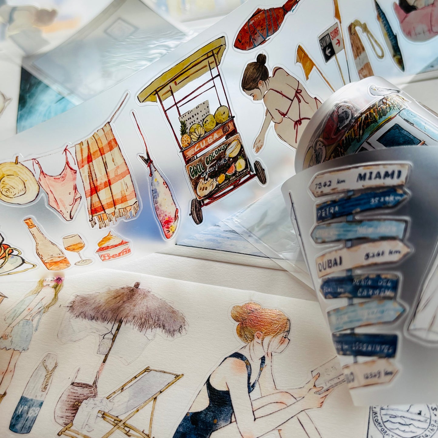 Seahorse Forest Vol11【A66#Anecdotes from Coast】Vintage Scene Original Design Pre-Cut Washi/PET Tape Stickers,for Scrapbook Supplies,Junk Journal Supplies