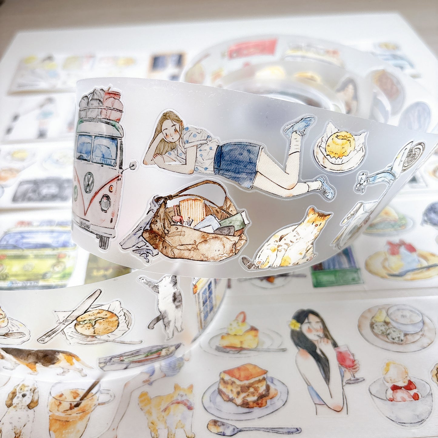 Seahorse Forest Vol11【A58#Leisure Time】Vintage Scene Original Design Pre-Cut Washi/PET Tape Stickers,for Scrapbook Supplies,Junk Journal Supplies