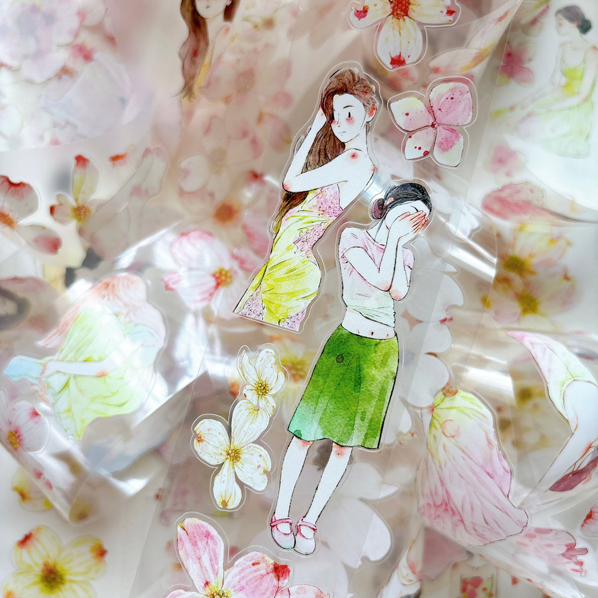 DingDing Vol.17【67#Cornelian Cherry】Original Character Design Vintage Casualness Girl Washi/PET Tape Stickers, for Scrapbook Supplies,Scrapbook Tape Stickers,Junk Journal Supplies