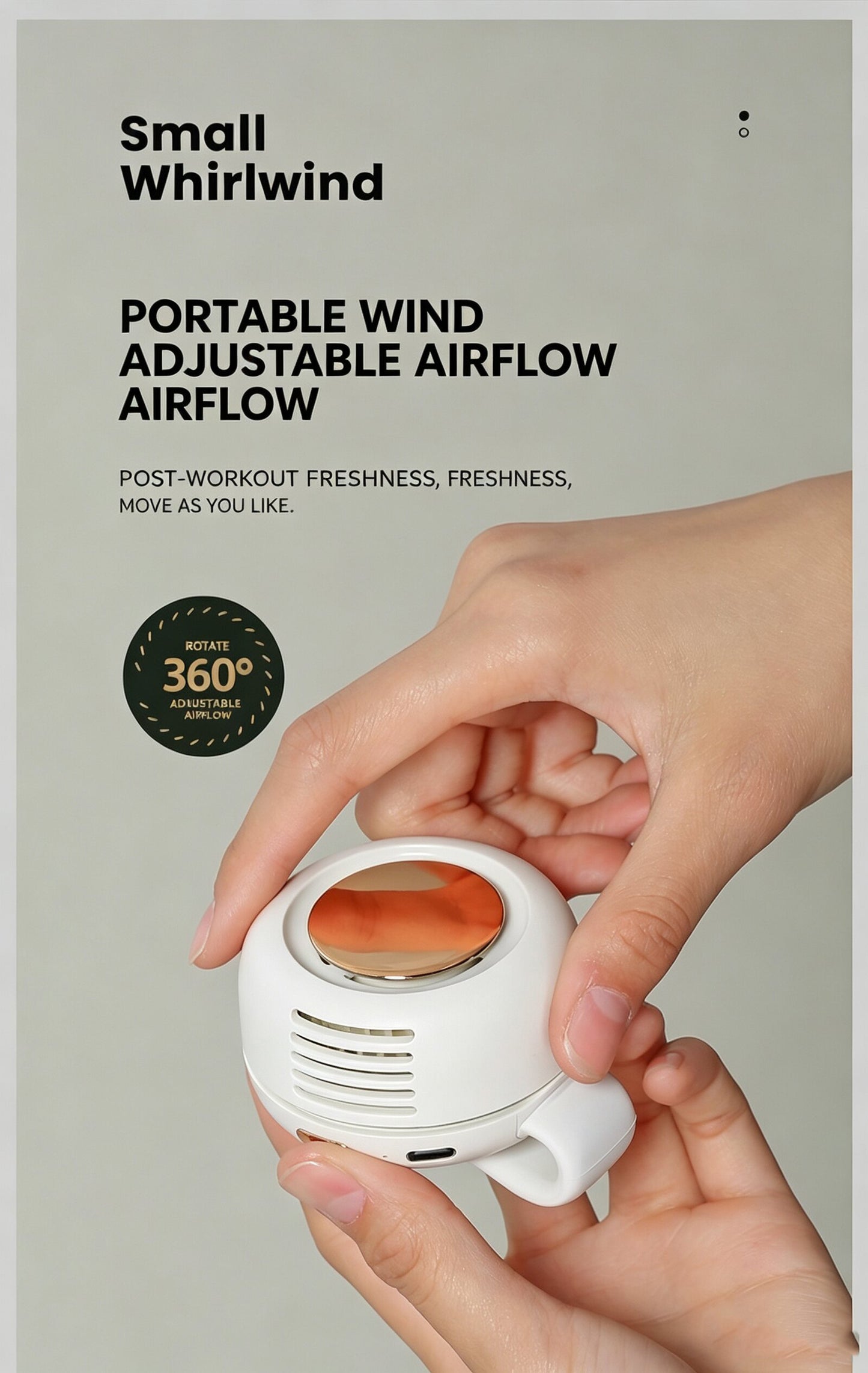 ‌Mini Cyclone-160g Bladeless Clip Fan, der überall hin mitkommt. 3 Geschwindigkeiten. 900 mAh. Silikonclip. Überall befestigbar. Freihändige Kühlung.