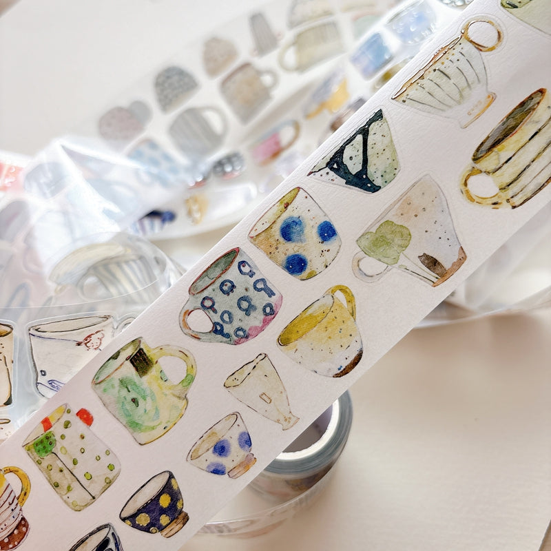 Seahorse Forest Vol.12【A67#Cup】Vintage Original Design Pre-Cut Silver Foil Washi/PET Tape Stickers,for Scrapbook Supplies,Junk Journal Supplies