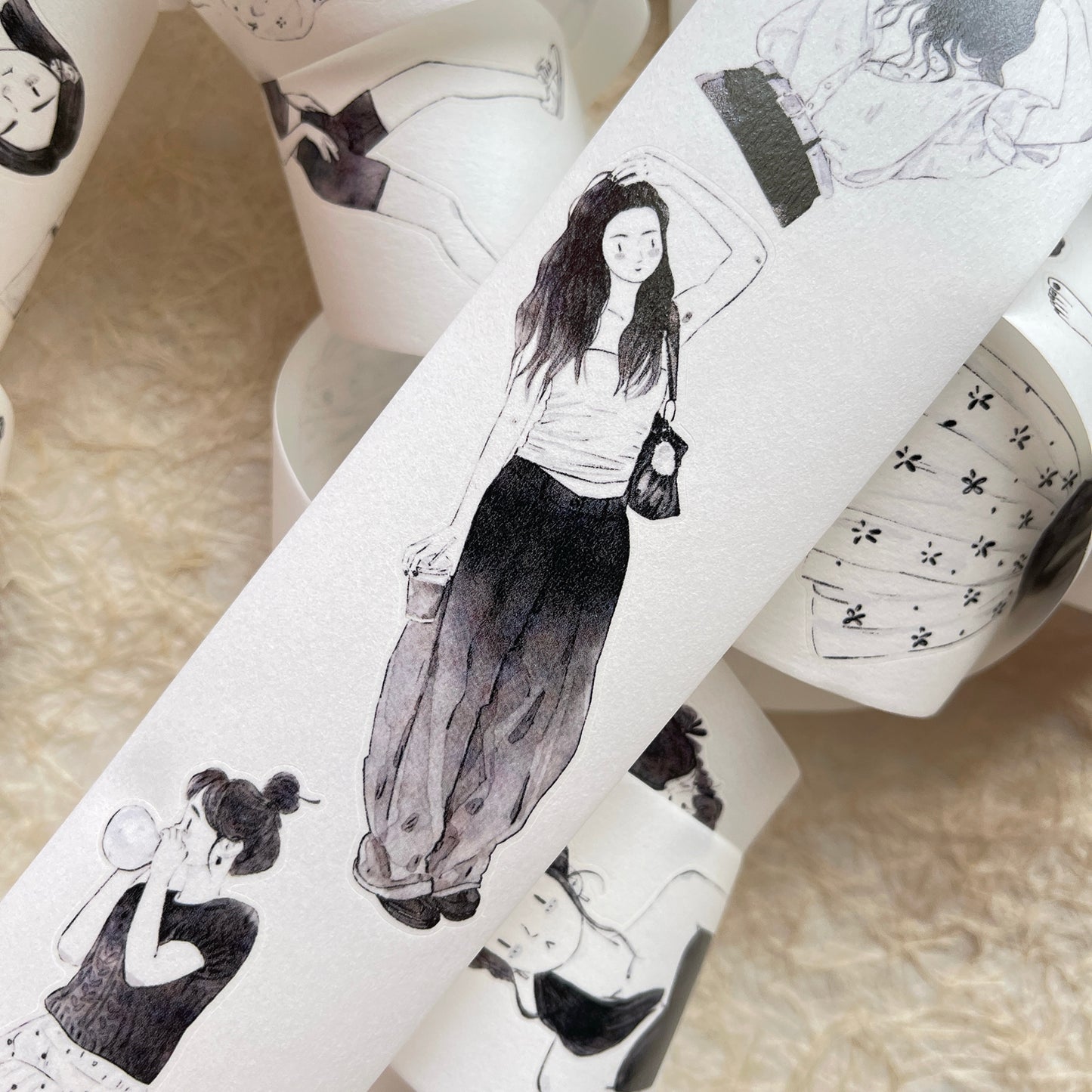 DingDing Vol13【48#A Little Black】Original Design Kiss-Cut Washi PET Tape Stickers,for Scrapbook Supplies,Journaling,Junk Journal,Bullet Journal,Planner Stickers