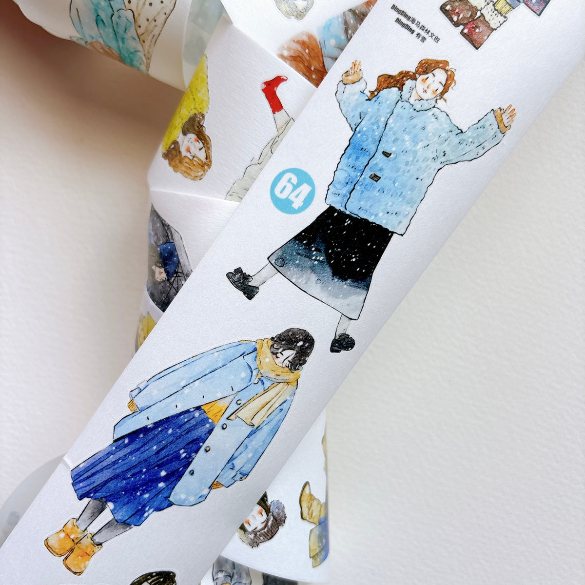 DingDing Vol.17【64#It’s Snowing】Pre-Cut Original Design Vintage Character Washi/PET Tape Stickers, for Scrapbook Supplies,Scrapbook Tape Stickers,Junk Journal Supplies, Journaling Stickers,Bullet Journals