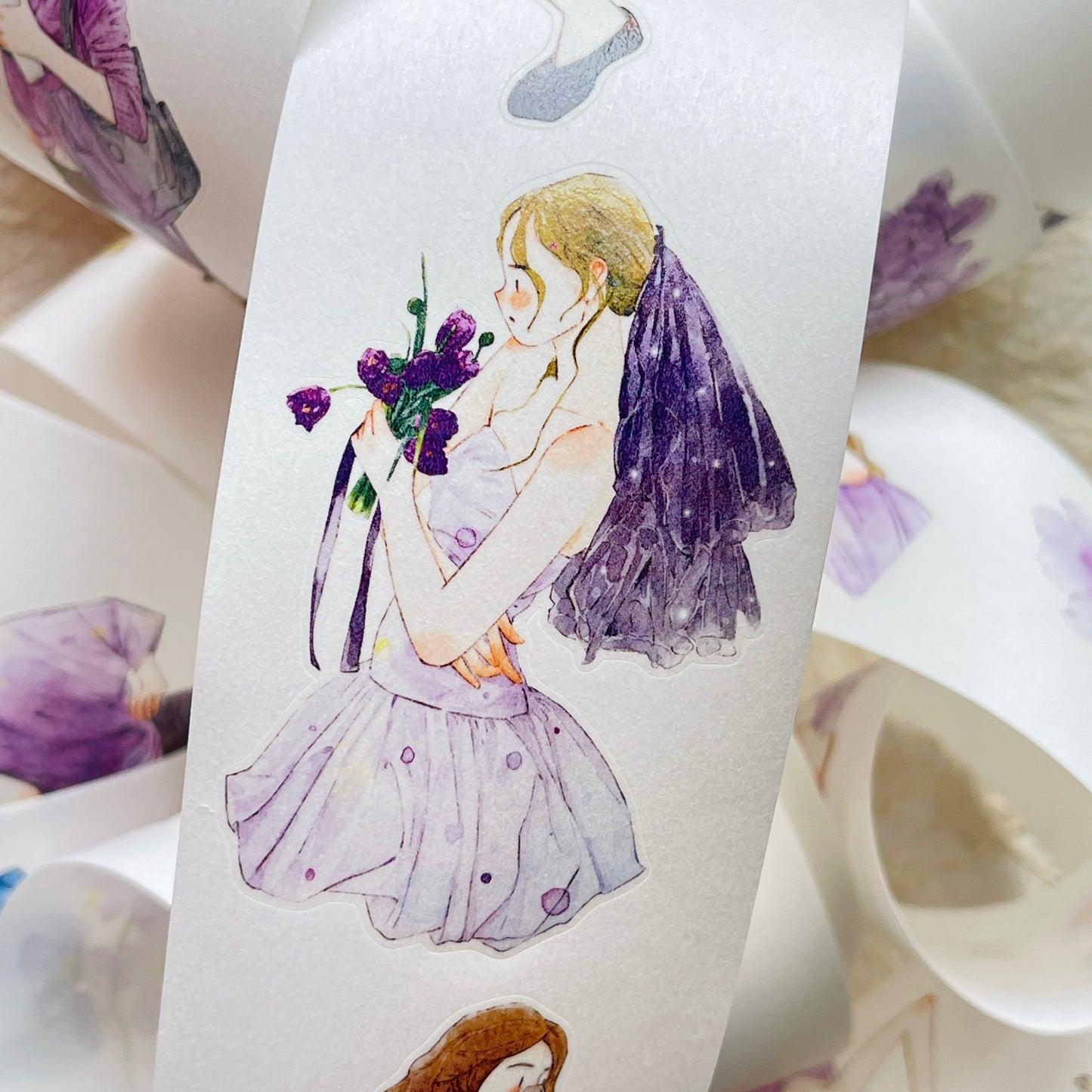 DingDing Vol13【47#A Little Purple】Original Design Kiss-Cut Washi PET Tape Stickers,for Scrapbook Supplies,Journaling,Junk Journal,Bullet Journal,Planner Stickers