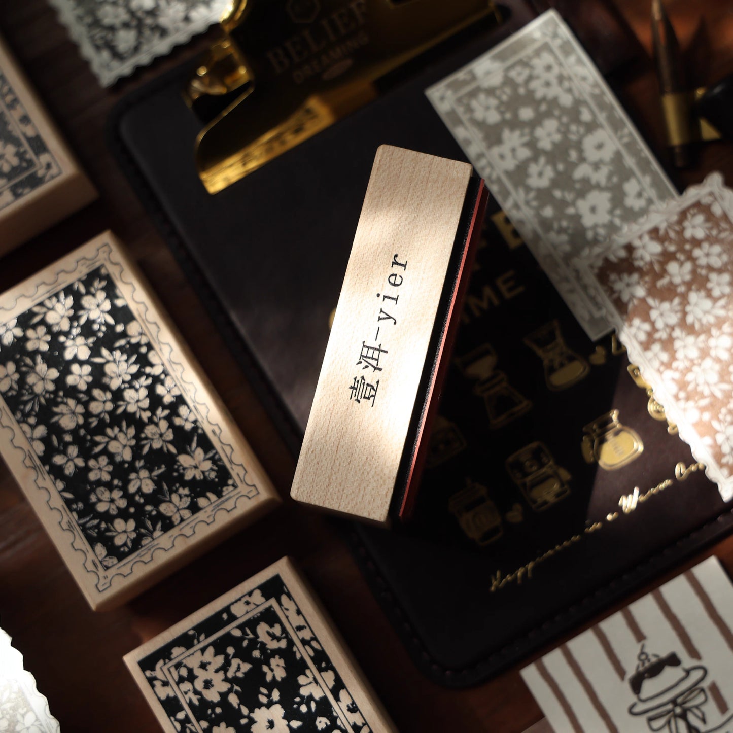 YiEr Vol16【Floral Notes Stamp】Imported Maple Red Rubber and Maple Wood Stamp