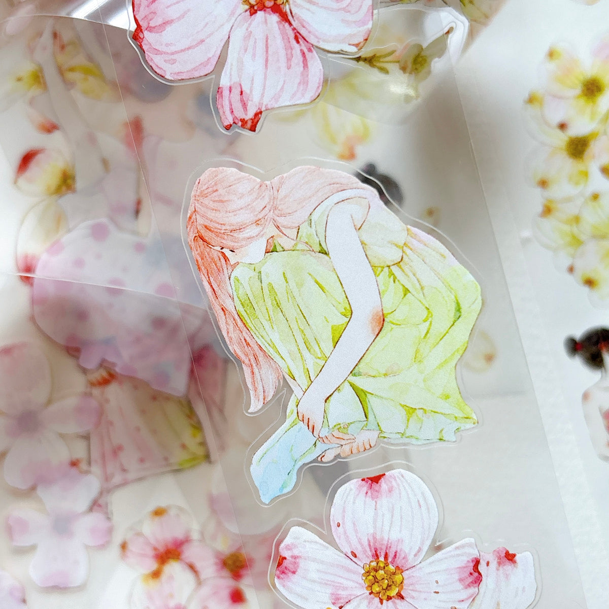 DingDing Vol.17【67#Cornelian Cherry】Original Character Design Vintage Casualness Girl Washi/PET Tape Stickers, for Scrapbook Supplies,Scrapbook Tape Stickers,Junk Journal Supplies