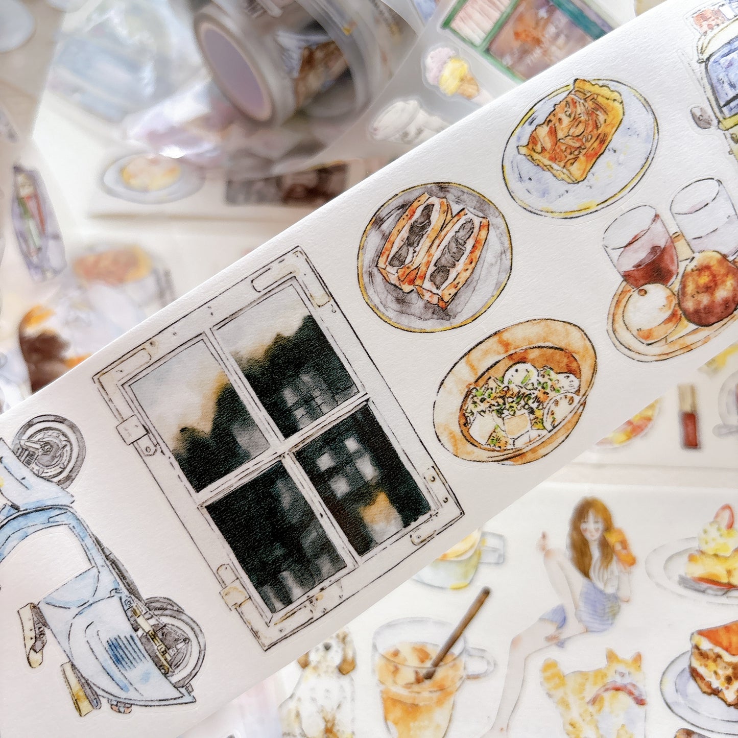 Seahorse Forest Vol11【A58#Leisure Time】Vintage Scene Original Design Pre-Cut Washi/PET Tape Stickers,for Scrapbook Supplies,Junk Journal Supplies