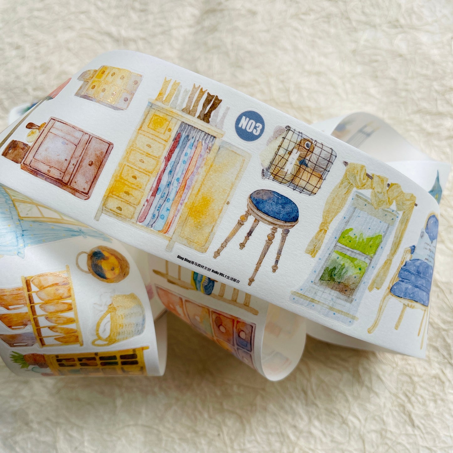 DingDing NuNu Washi Tape Set-2 Rolls(N03+N04) Washi/PET Tape Stickers,Original Designs for Scrapbooks Supplies,Junk Journal,Bullet Journals,Planners