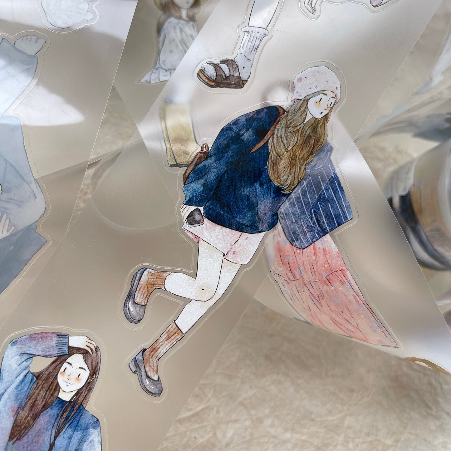 DingDing Washi Tape Set-2 Rolls(39+A50) Washi/PET Tape Stickers,Original Designs,Fashion Characters Figures for Scrapbooks Supplies,Journaling,Junk Journal,Bullet Journals,Planners