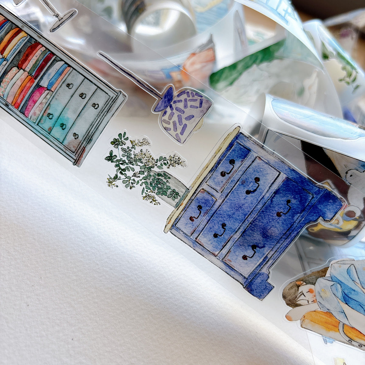 DingDing Vol.17【66#There is a Nest】Original Character Design Vintage Casualness Girl Washi/PET Tape Stickers, for Scrapbook Supplies,Scrapbook Tape Stickers,Junk Journal Supplies