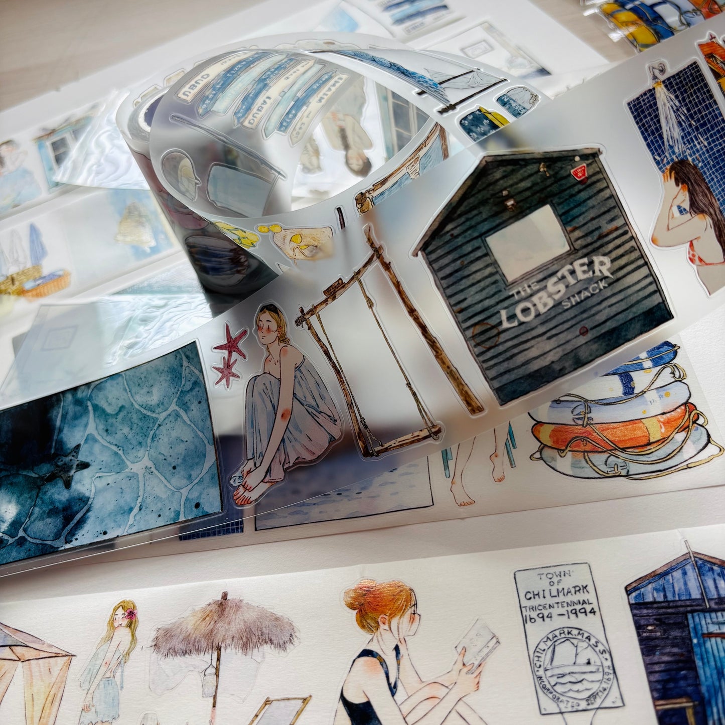 Seahorse Forest Vol11【A66#Anecdotes from Coast】Vintage Scene Original Design Pre-Cut Washi/PET Tape Stickers,for Scrapbook Supplies,Junk Journal Supplies