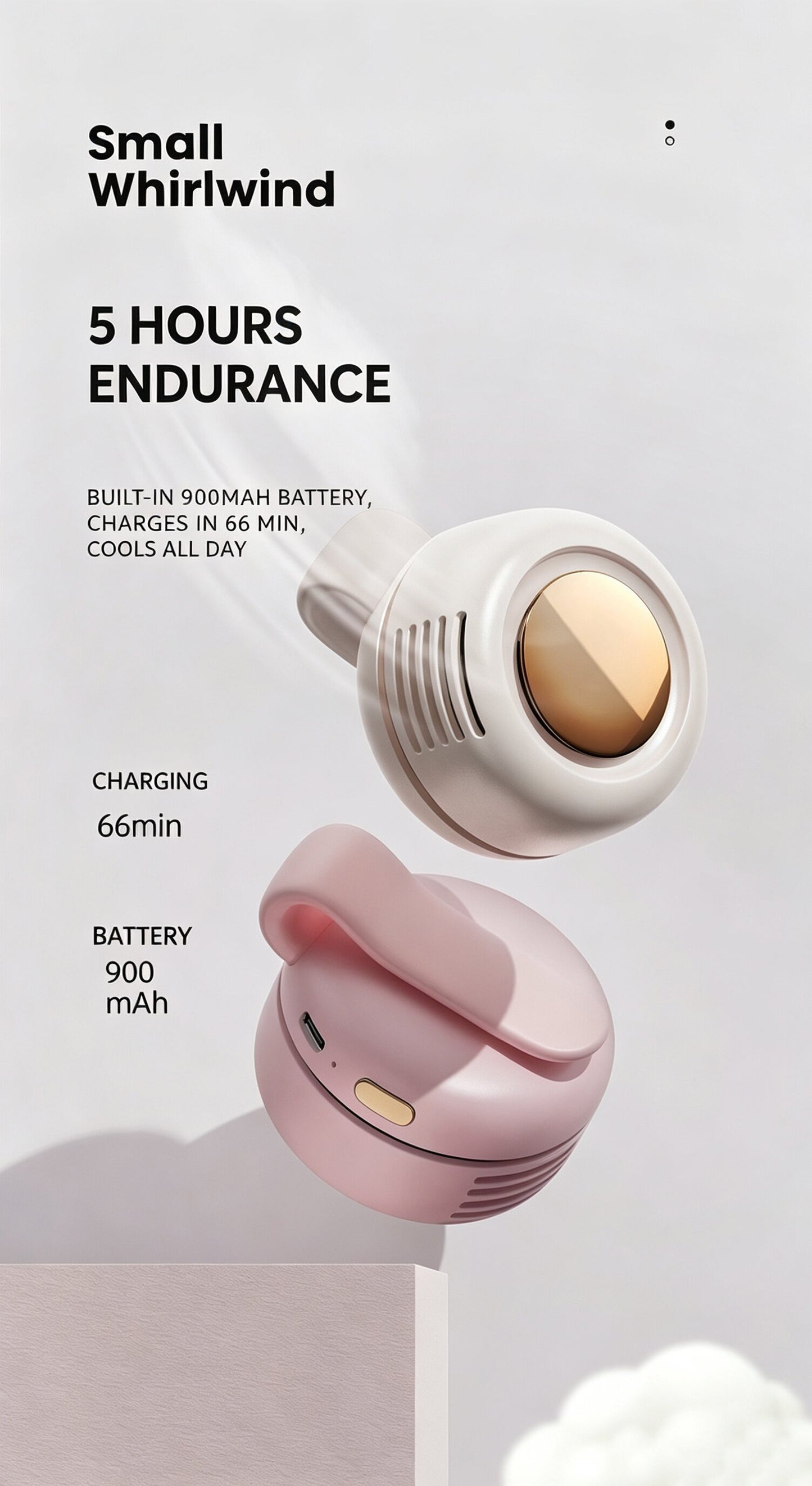 ‌Mini Cyclone-160g Bladeless Clip Fan, der überall hin mitkommt. 3 Geschwindigkeiten. 900 mAh. Silikonclip. Überall befestigbar. Freihändige Kühlung.