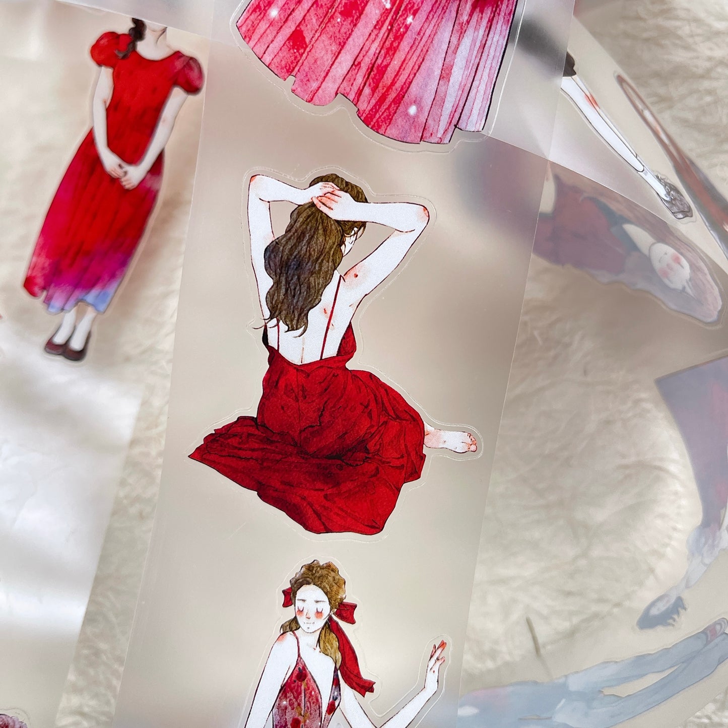 DingDing Vol12【42#A Little Red】Original Design Pre-Cut Washi/PET Tape Stickers,for Scrapbook Supplies,Journaling,Junk Journal,Bullet Journal,Planner Stickers