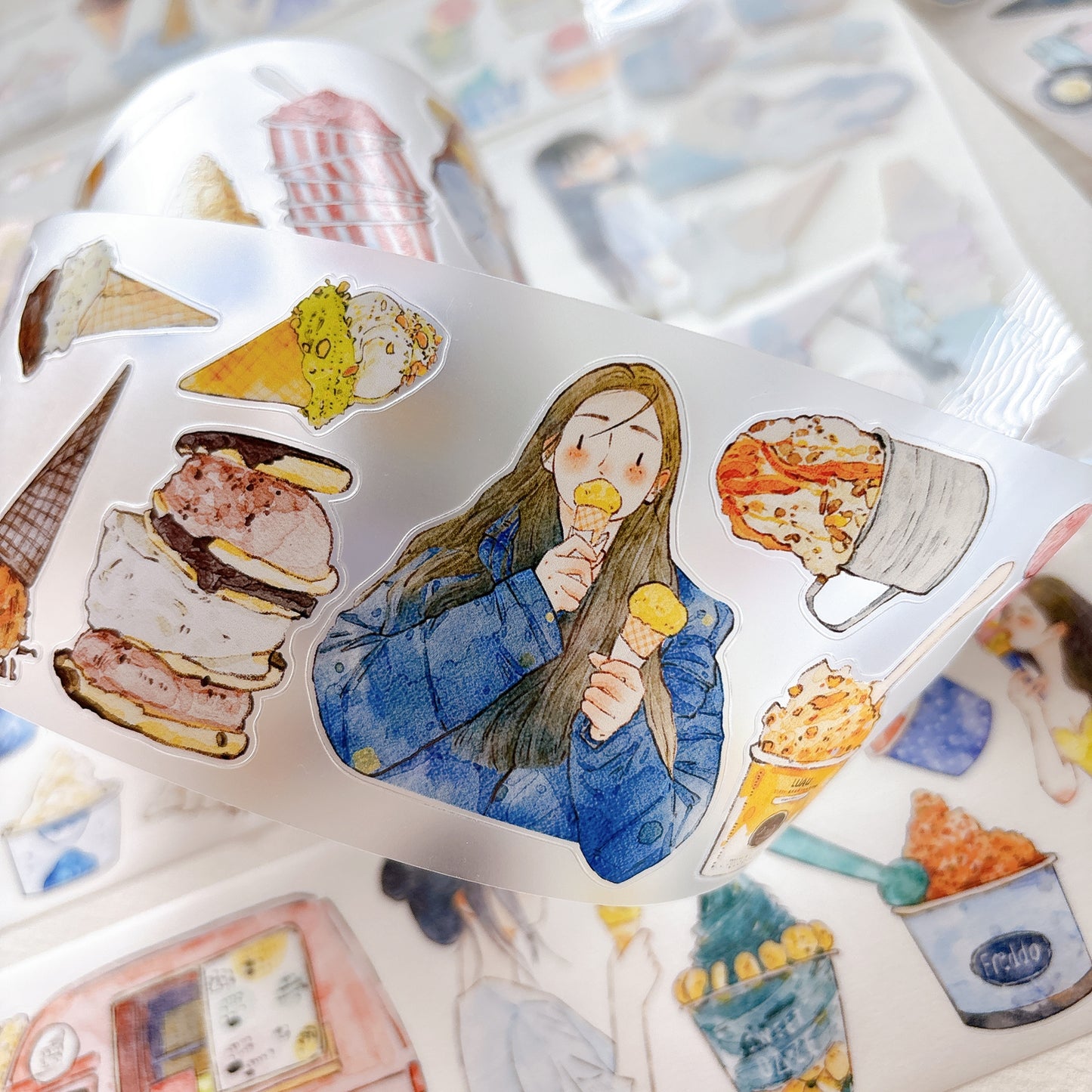 Seahorse Forest Vol11【A65#Icecream】Vintage Delicious Sweets Original Design Pre-Cut Washi/PET Tape Stickers,for Scrapbook Supplies,Junk Journal Supplies