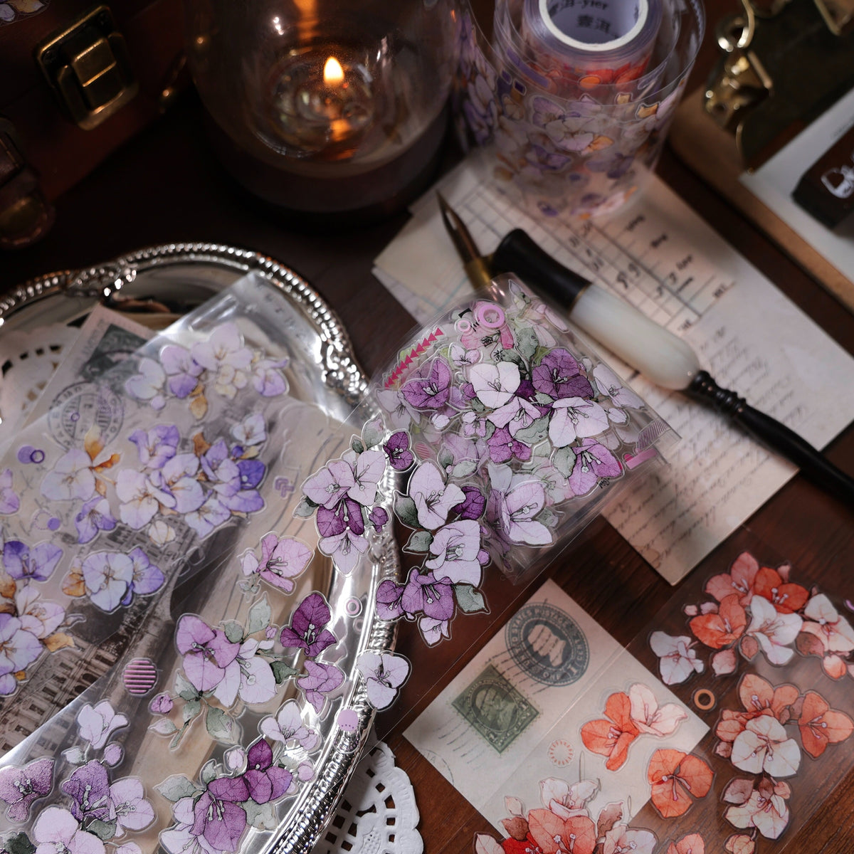 YiEr Vol18【Bougainvillea】Pre-cut Orginal Design Follower Washi Tape and PET Stickers