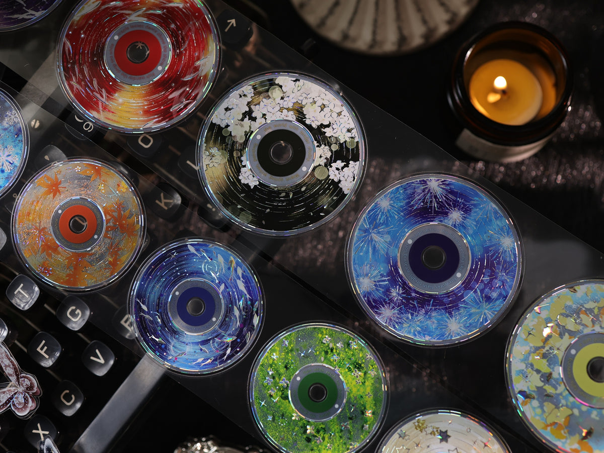YiEr Vol18【 Spinning Sound Creates Dreams】Pre-cut Orginal Design CD Disc Tape,Light Retro Record Washi Pet Tape