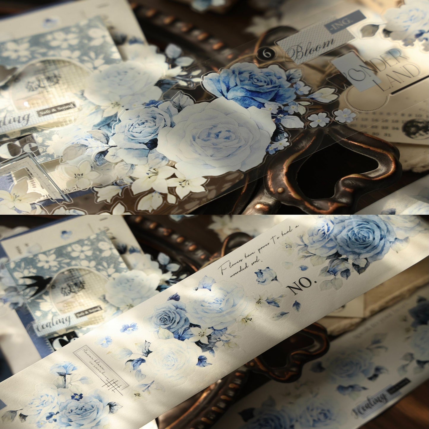 YiEr Vol16【Moonfield Rose Blue】Floral Washi Tape and PET Stickers