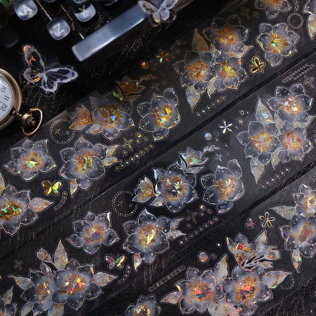 YiEr Vol18【Starfall Cymbidium】Pre-cut Orginal Design Vintage Transparent Golden Flower Planner Sticker Pet Washi Tape