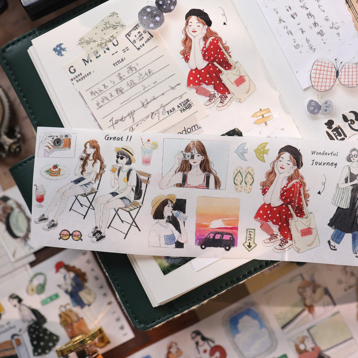 YiEr Vol18【Journey】Salt Series Pre-cut Orginal Design Travel Character Storyboard Washi Tape and PET Stickers