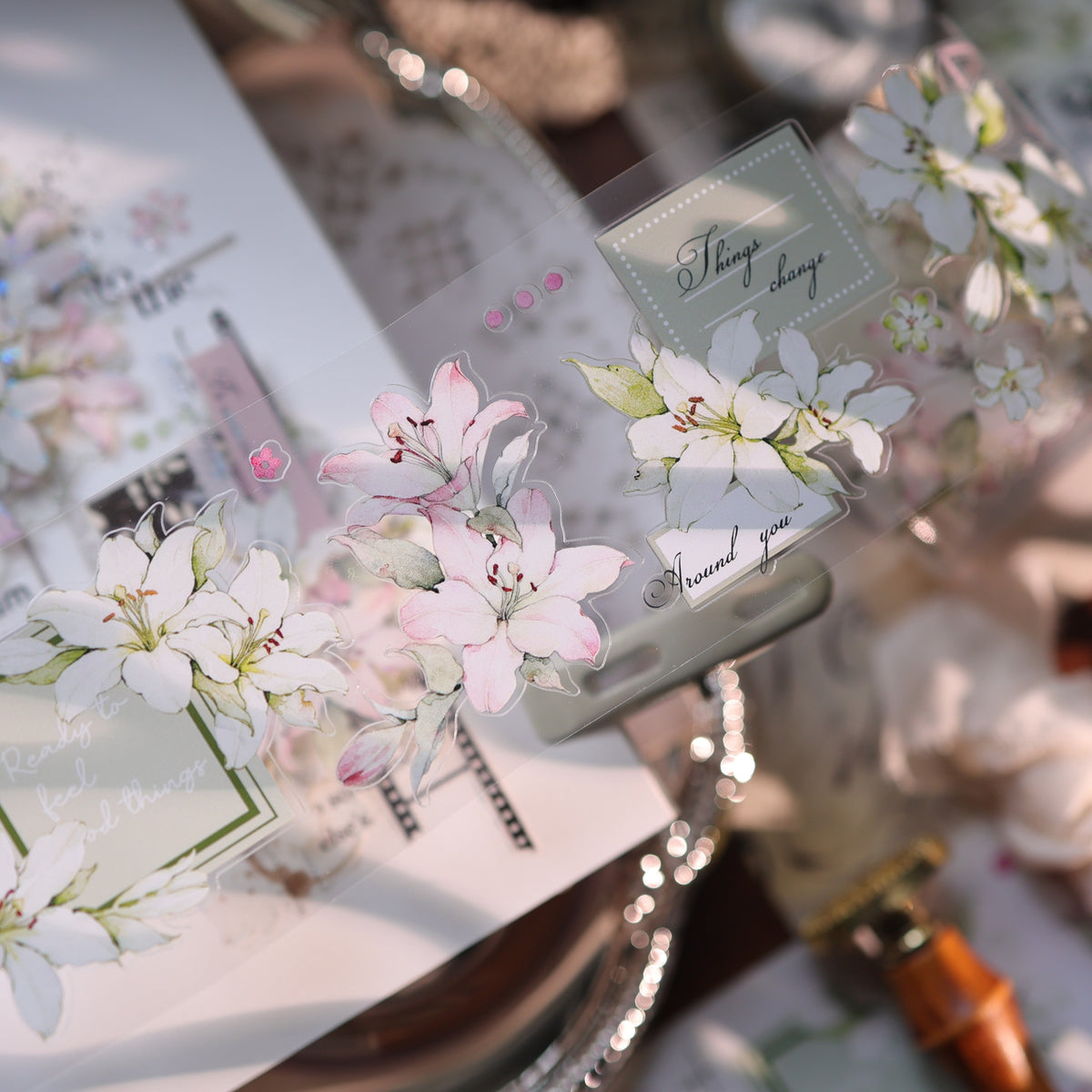 YiEr Vol18【Faint-Mist Lily】Pre-cut Orginal Design Follower Washi Tape and PET Stickers