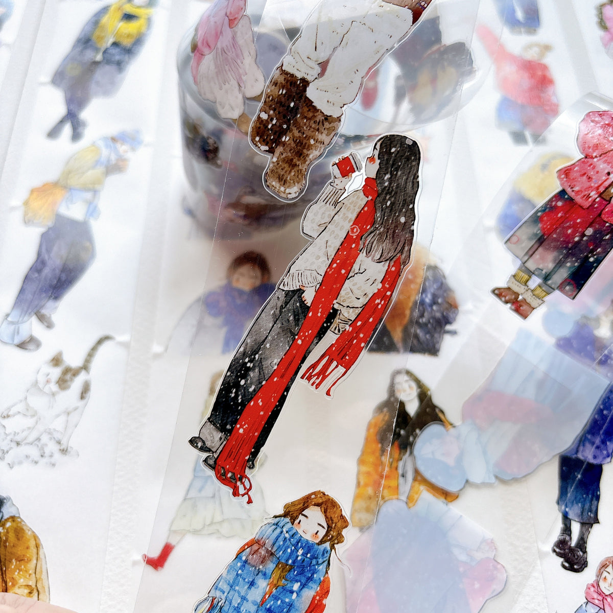 DingDing Vol.17【64#It’s Snowing】Pre-Cut Original Design Vintage Character Washi/PET Tape Stickers, for Scrapbook Supplies,Scrapbook Tape Stickers,Junk Journal Supplies, Journaling Stickers,Bullet Journals