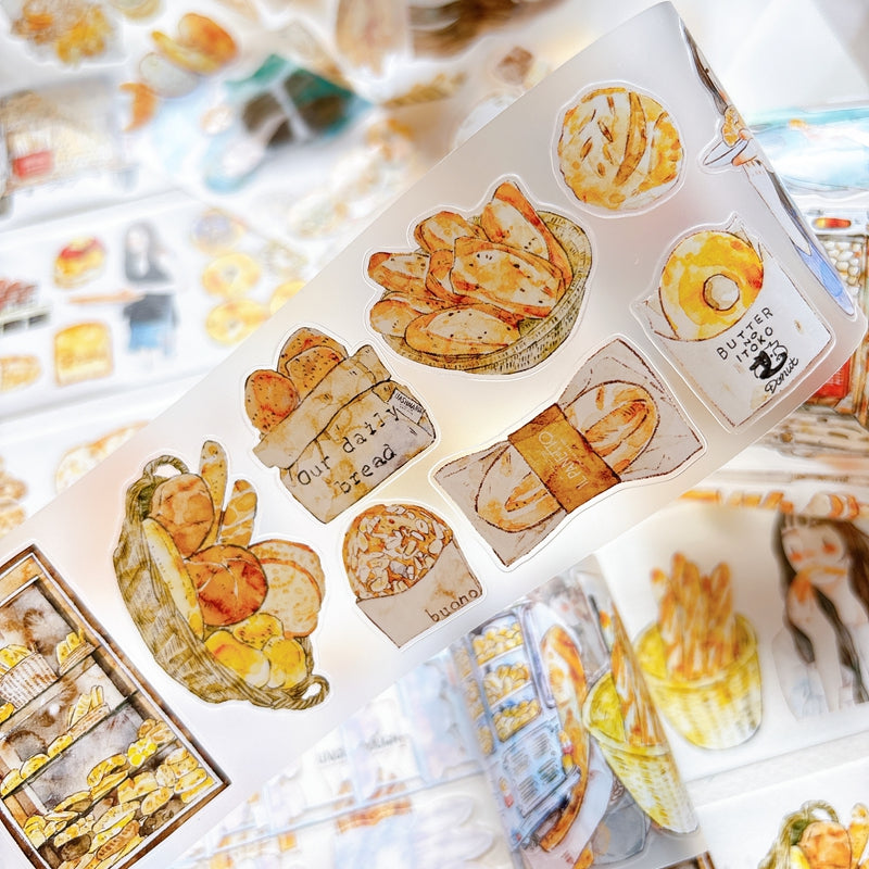 Seahorse Forest Vol.12【A69#Bread Woman】Vintage Delicious Sweets Bread Original Design Pre-Cut Washi/PET Tape Stickers,for Scrapbook Supplies,Junk Journal Supplies