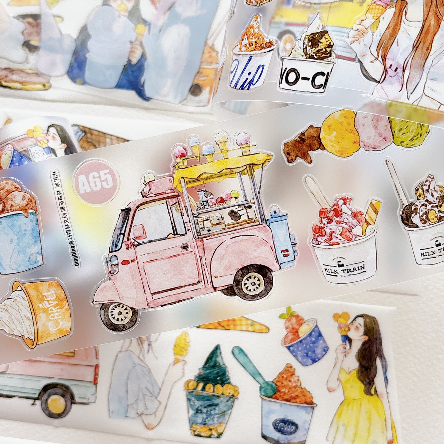 Seahorse Forest Vol11【A65#Icecream】Vintage Delicious Sweets Original Design Pre-Cut Washi/PET Tape Stickers,for Scrapbook Supplies,Junk Journal Supplies