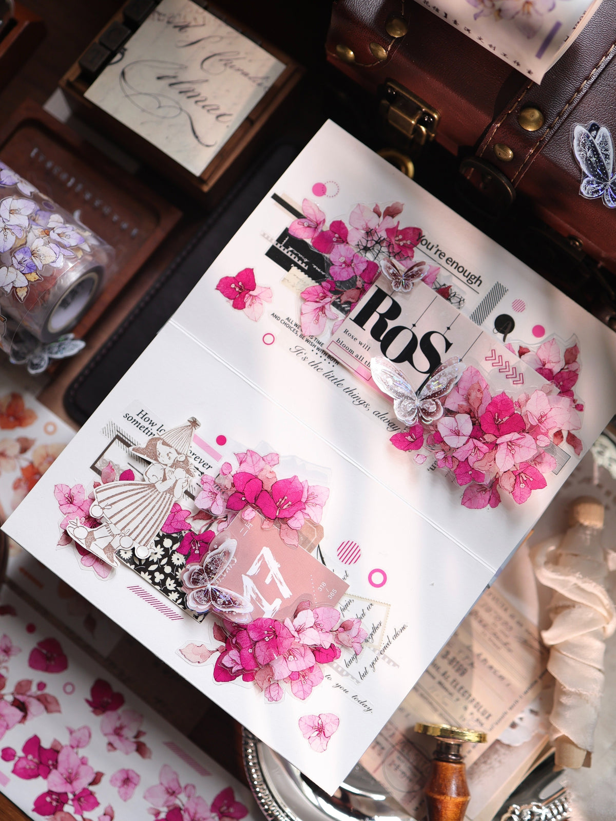 YiEr Vol18【Bougainvillea】Pre-cut Orginal Design Follower Washi Tape and PET Stickers
