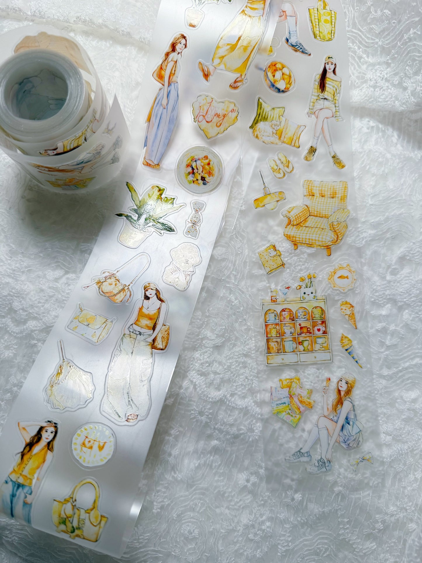 ZaoZao Vol5【Sweet Pomelo】Original Design Kiss-Cut Washi PET Tape Stickers,for Scrapbook Supplies,Journaling,Junk Journal,Bullet Journal,Planner Stickers