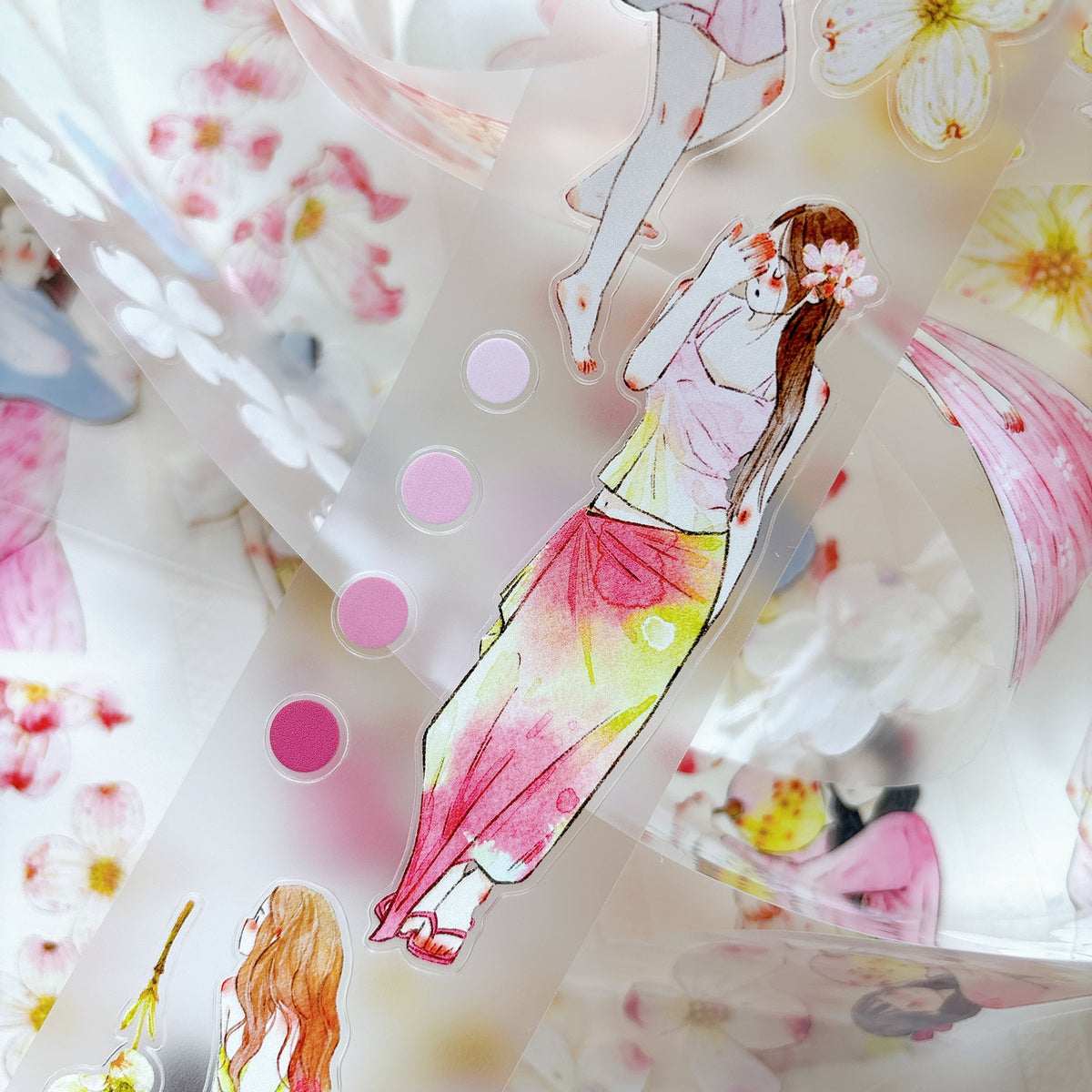 DingDing Vol.17【67#Cornelian Cherry】Original Character Design Vintage Casualness Girl Washi/PET Tape Stickers, for Scrapbook Supplies,Scrapbook Tape Stickers,Junk Journal Supplies