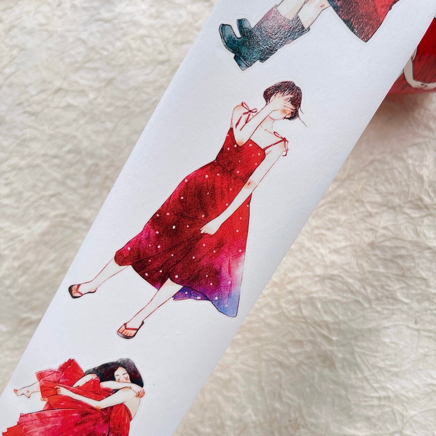 DingDing Vol12【42#A Little Red】Original Design Pre-Cut Washi/PET Tape Stickers,for Scrapbook Supplies,Journaling,Junk Journal,Bullet Journal,Planner Stickers