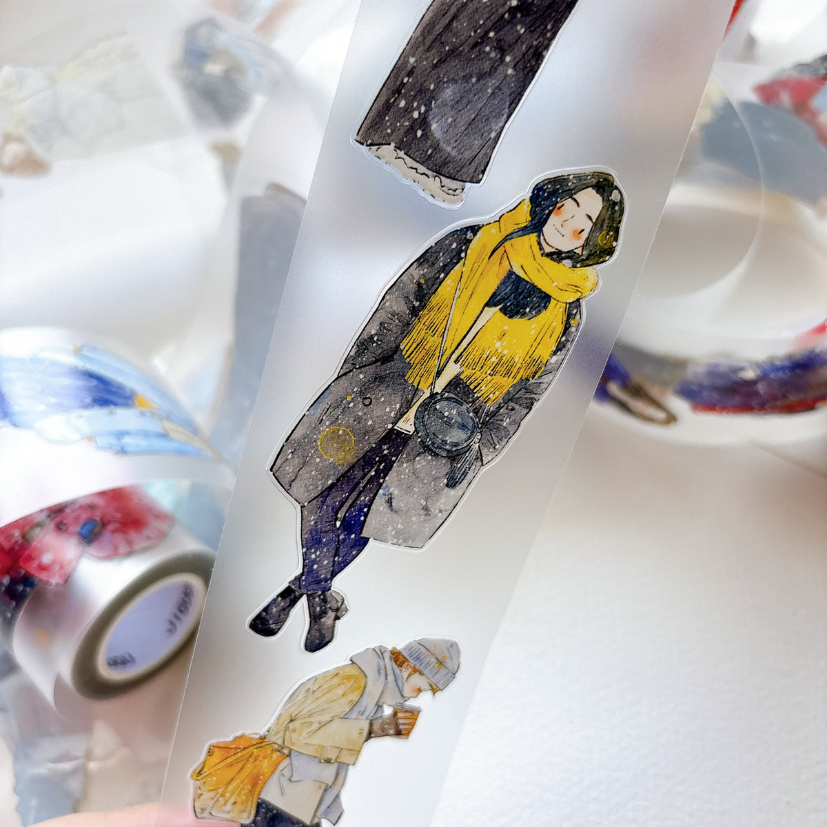 DingDing Vol.17【64#It’s Snowing】Pre-Cut Original Design Vintage Character Washi/PET Tape Stickers, for Scrapbook Supplies,Scrapbook Tape Stickers,Junk Journal Supplies, Journaling Stickers,Bullet Journals
