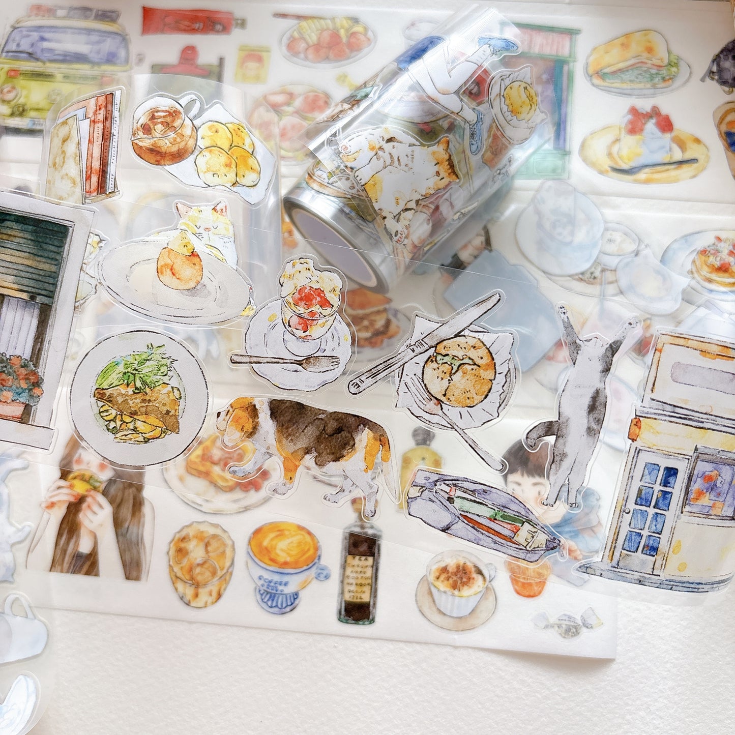 Seahorse Forest Vol11【A58#Leisure Time】Vintage Scene Original Design Pre-Cut Washi/PET Tape Stickers,for Scrapbook Supplies,Junk Journal Supplies