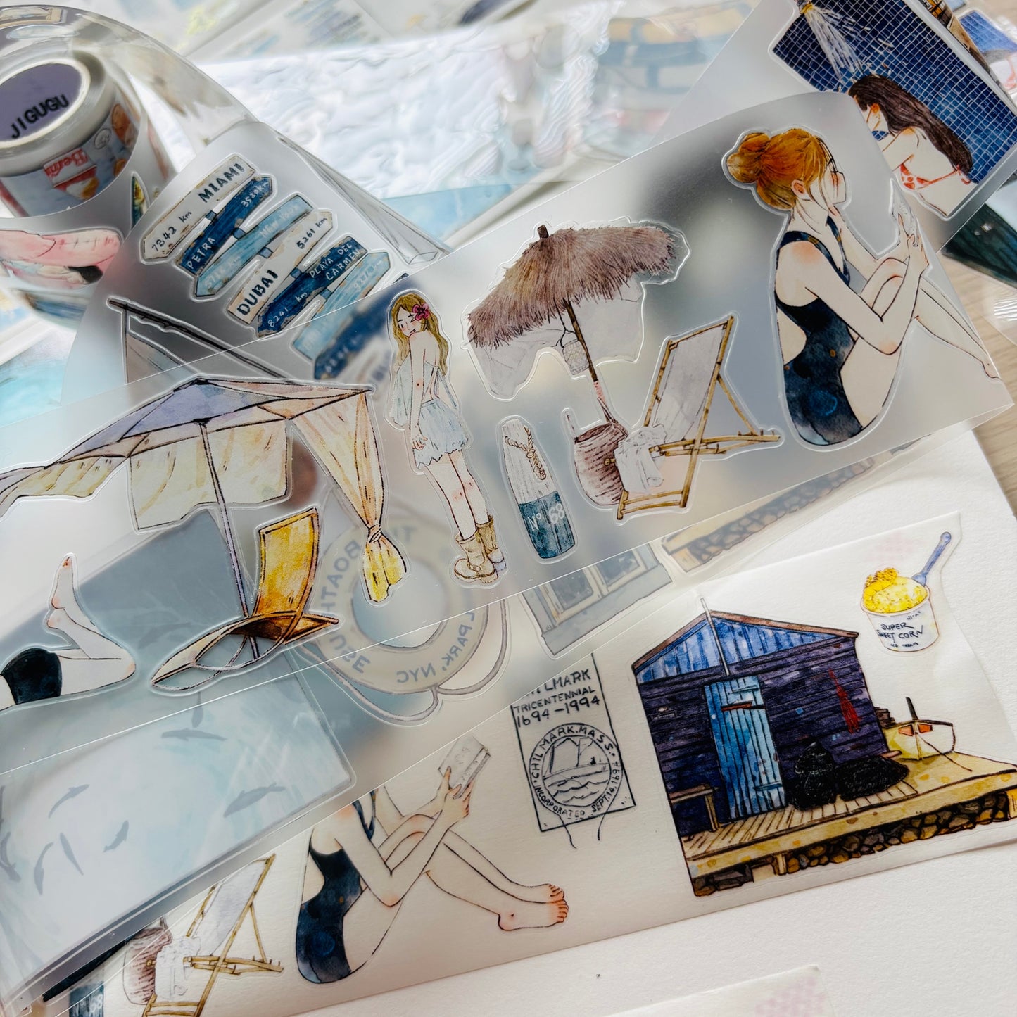 Seahorse Forest Vol11【A66#Anecdotes from Coast】Vintage Scene Original Design Pre-Cut Washi/PET Tape Stickers,for Scrapbook Supplies,Junk Journal Supplies